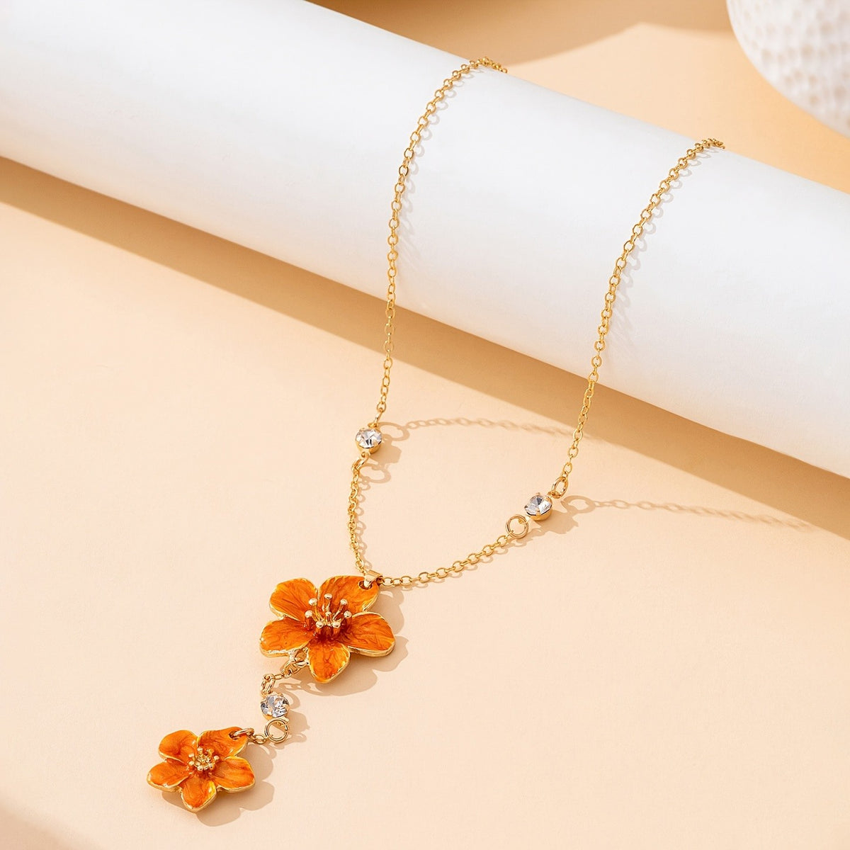 Orange Flower Drop Necklace