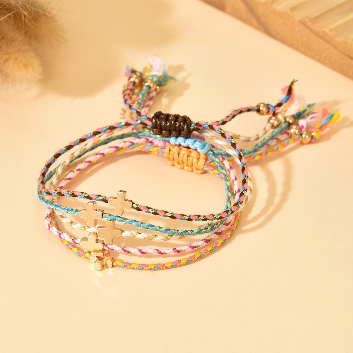Colorful Braided Cross Bracelet Set