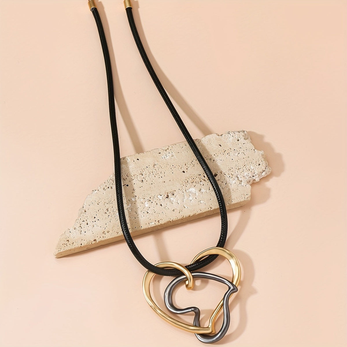 Two-Tone Interlocking Heart Cord Necklace