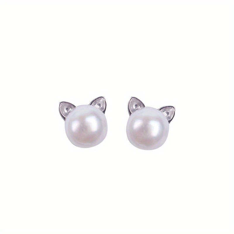 Pearl Cat Ear Stud Earrings