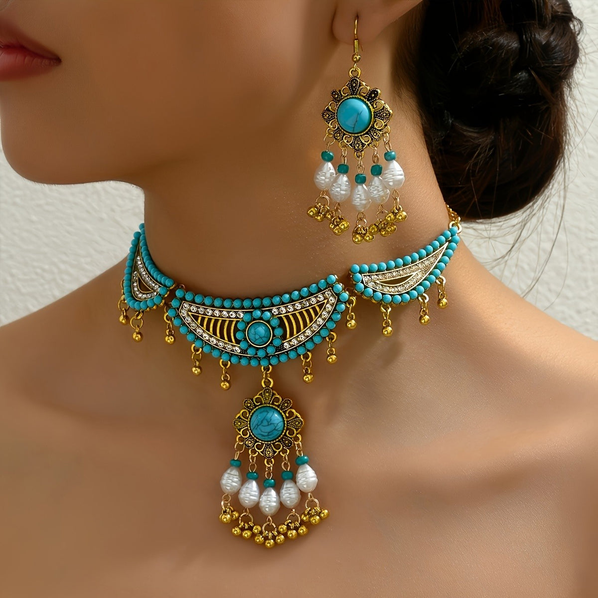 Turquoise Fan Tassel Jewelry Set