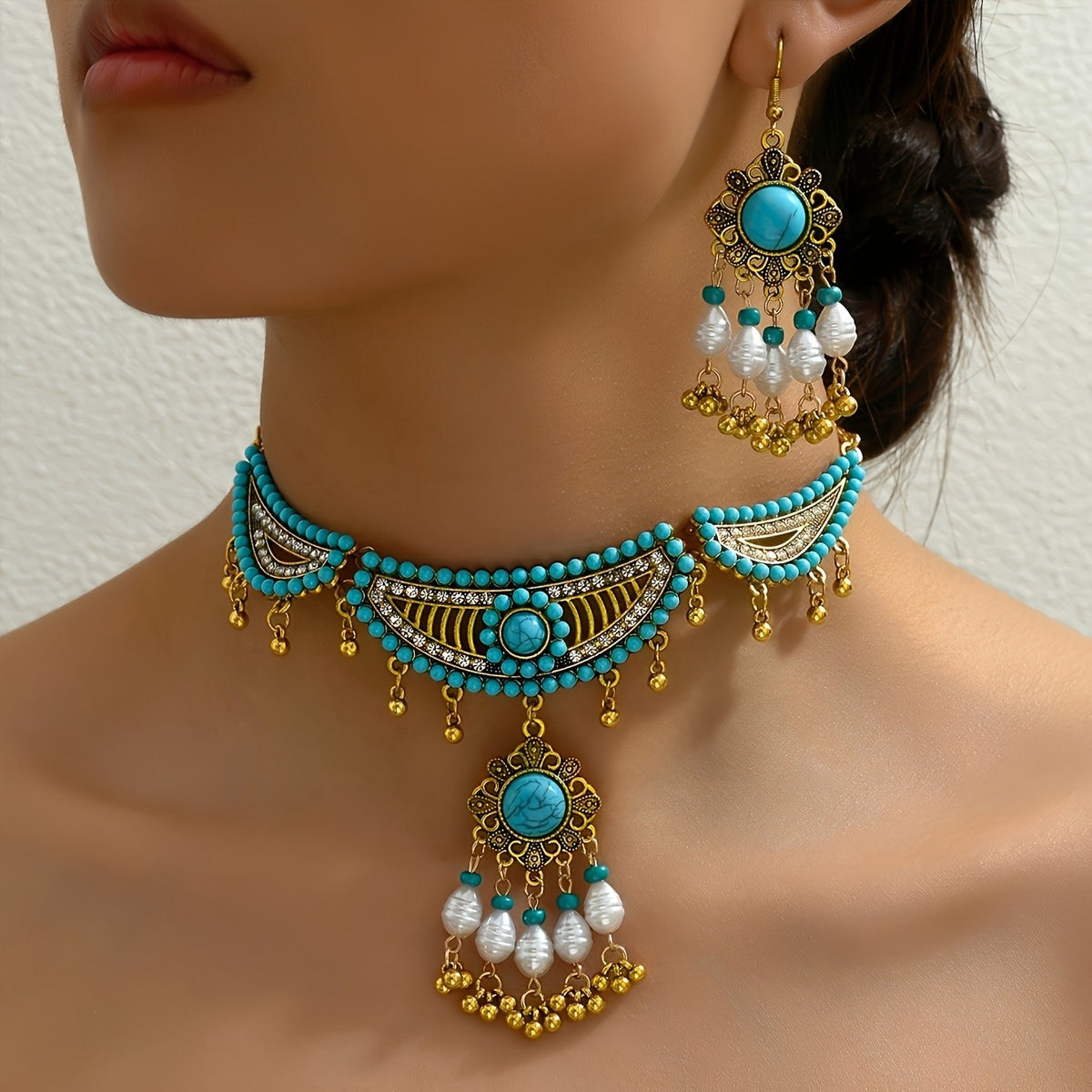 Turquoise Fan Tassel Jewelry Set