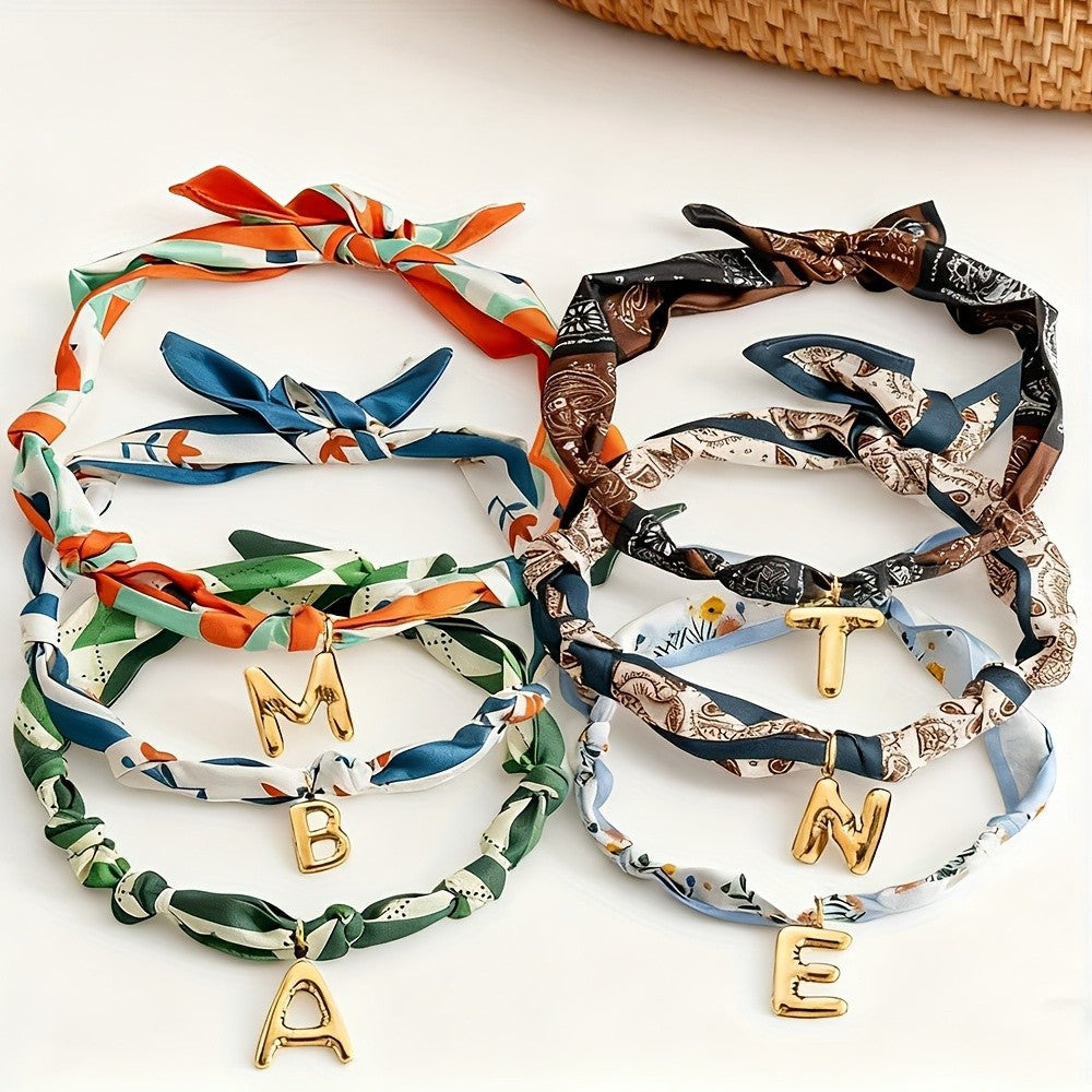 Printed Scarf Initial Necklace