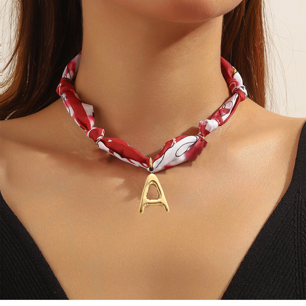 Printed Scarf Initial Necklace