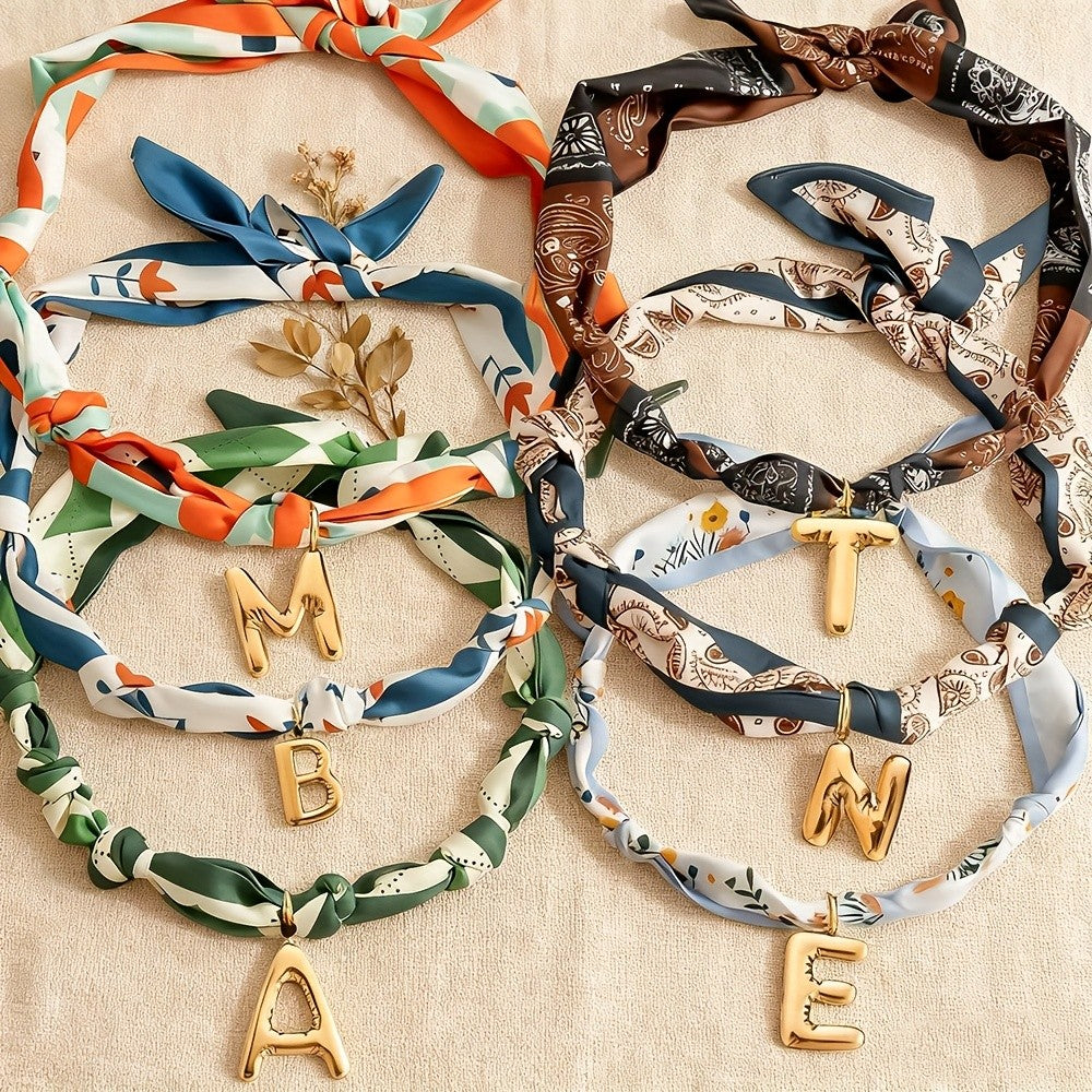 Printed Scarf Initial Necklace