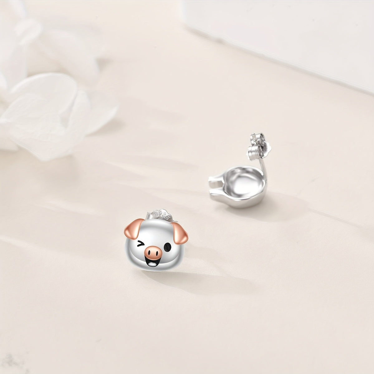 Winking Pig Stud Earrings