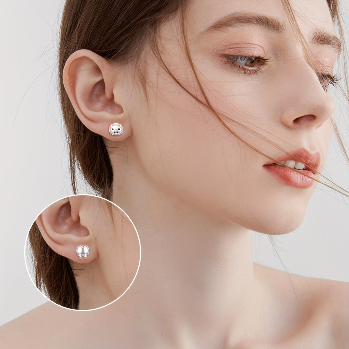 Winking Pig Stud Earrings