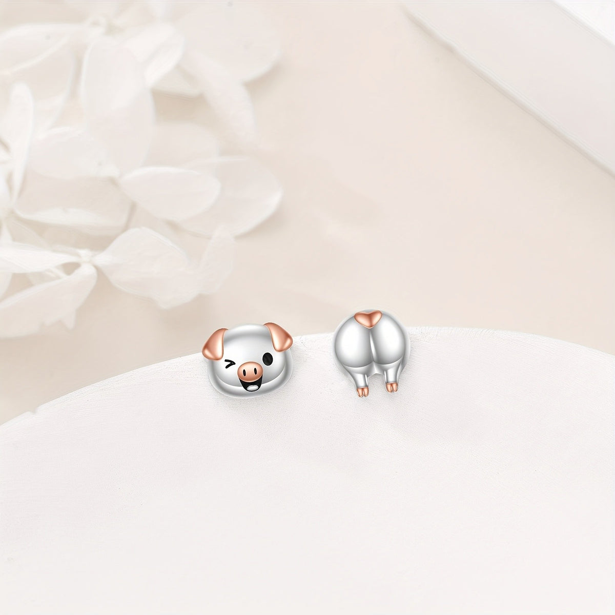 Winking Pig Stud Earrings