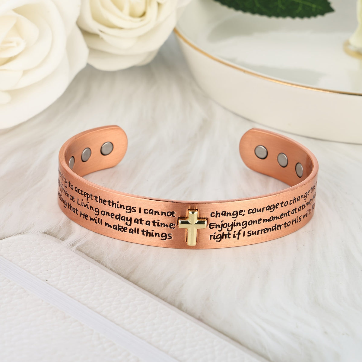 Engraved Cross Cuff Bracelet