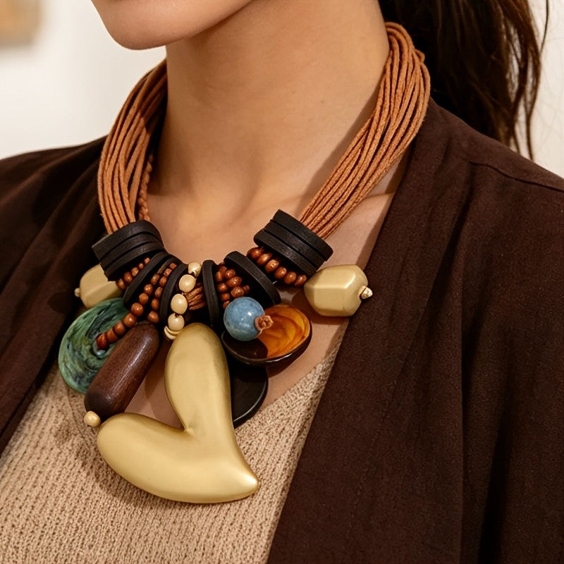 Mixed Bead Heart Statement Necklace