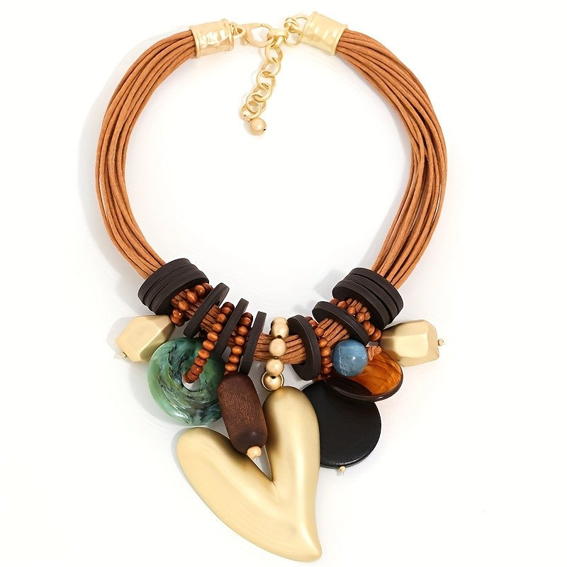 Mixed Bead Heart Statement Necklace