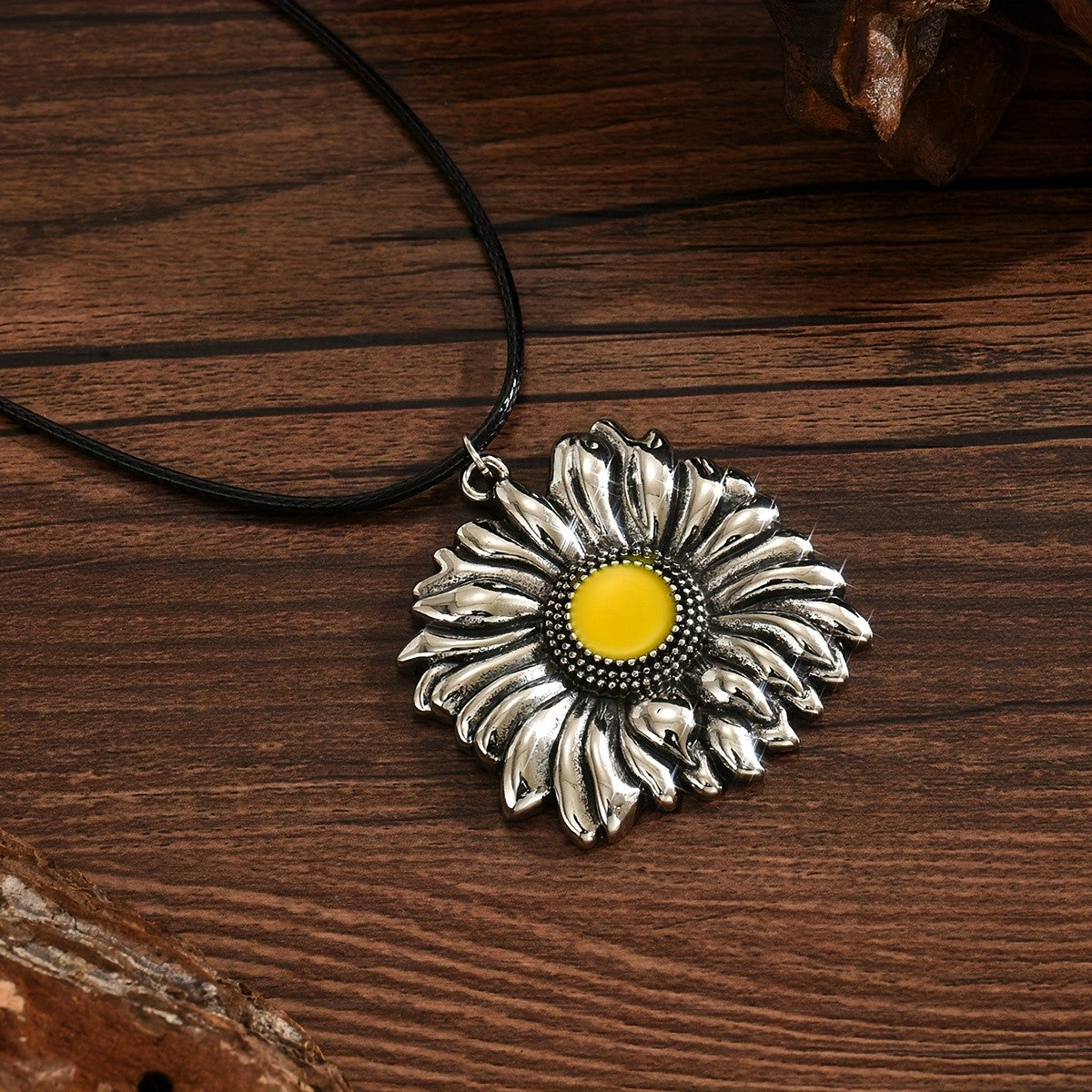 Textured Sunflower Cord Necklace
