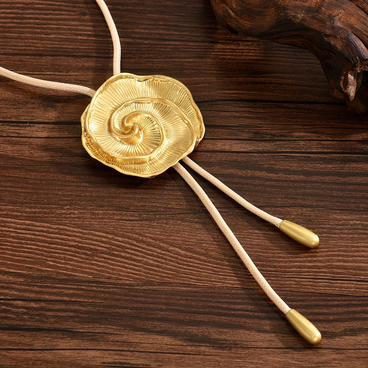 Gold Spiral Lariat Necklace