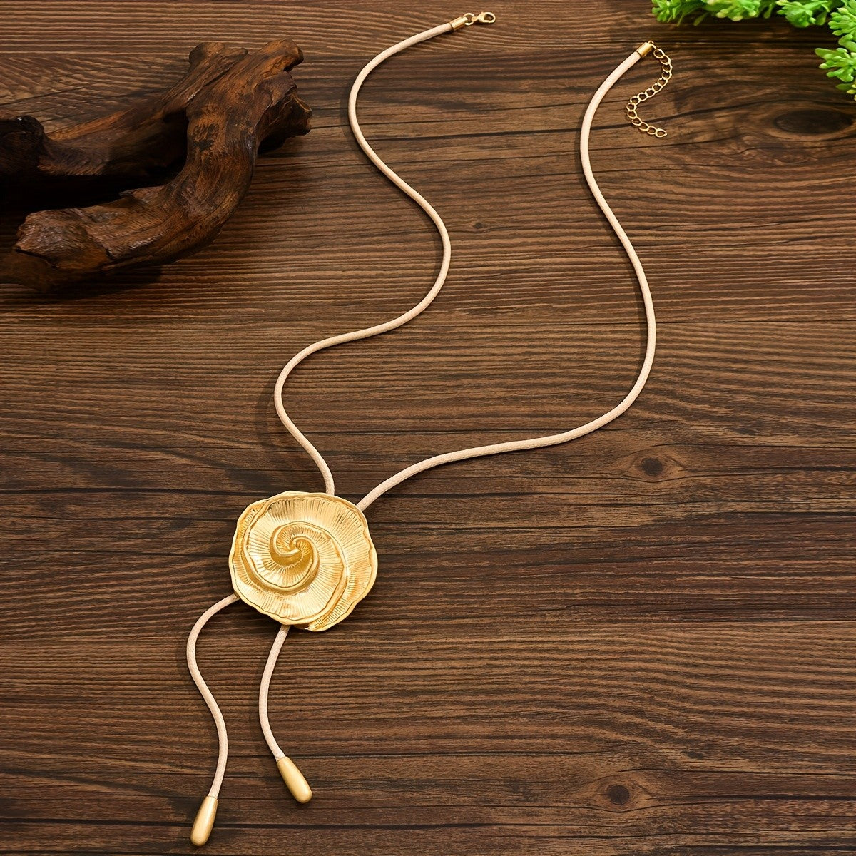 Gold Spiral Lariat Necklace