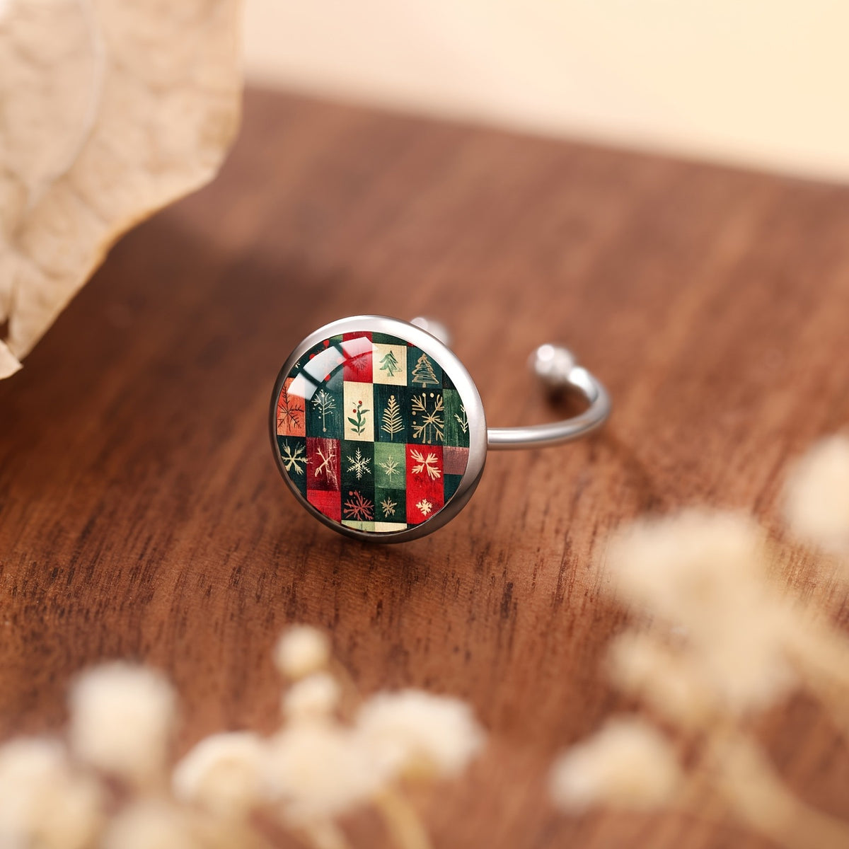 Winter Patchwork Adjustable Ring