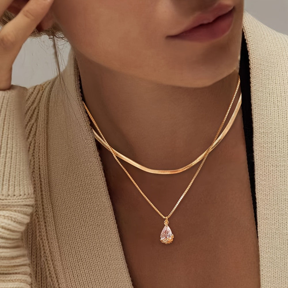 Teardrop Zircon Layered Necklace