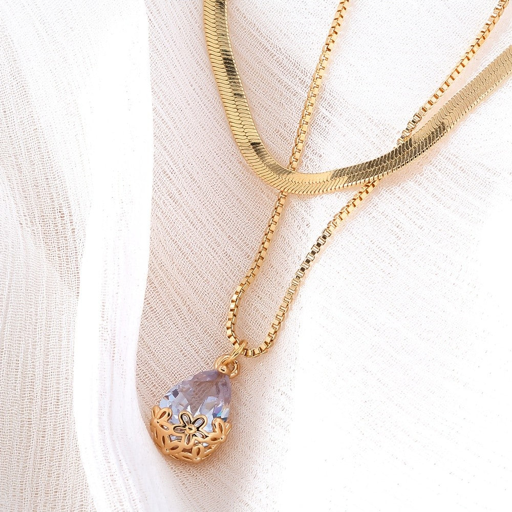 Teardrop Zircon Layered Necklace