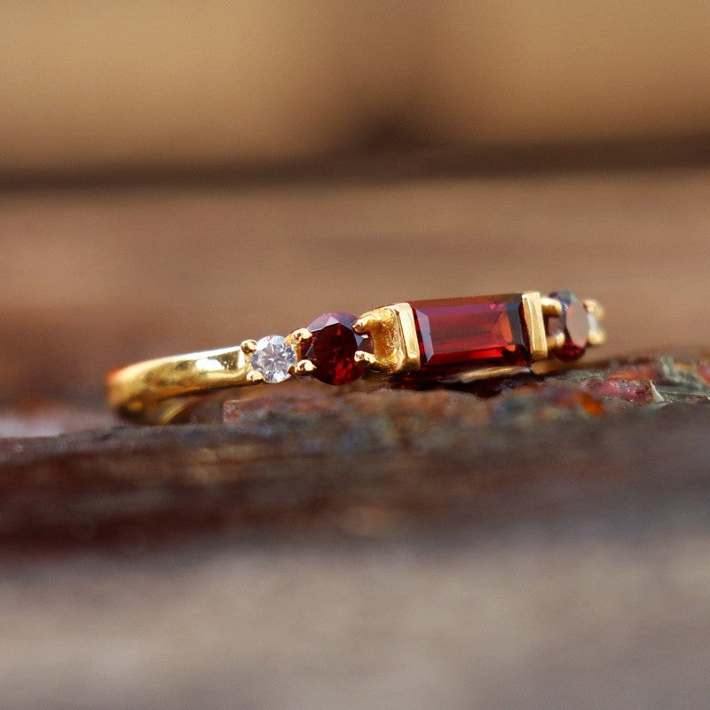 Red Emerald Cut Ring