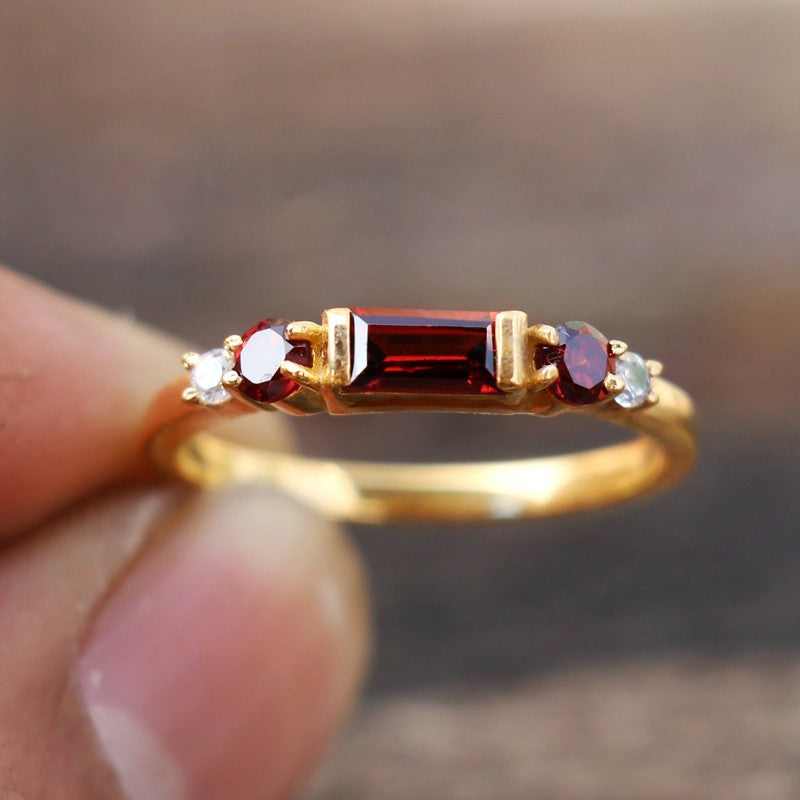 Red Emerald Cut Ring