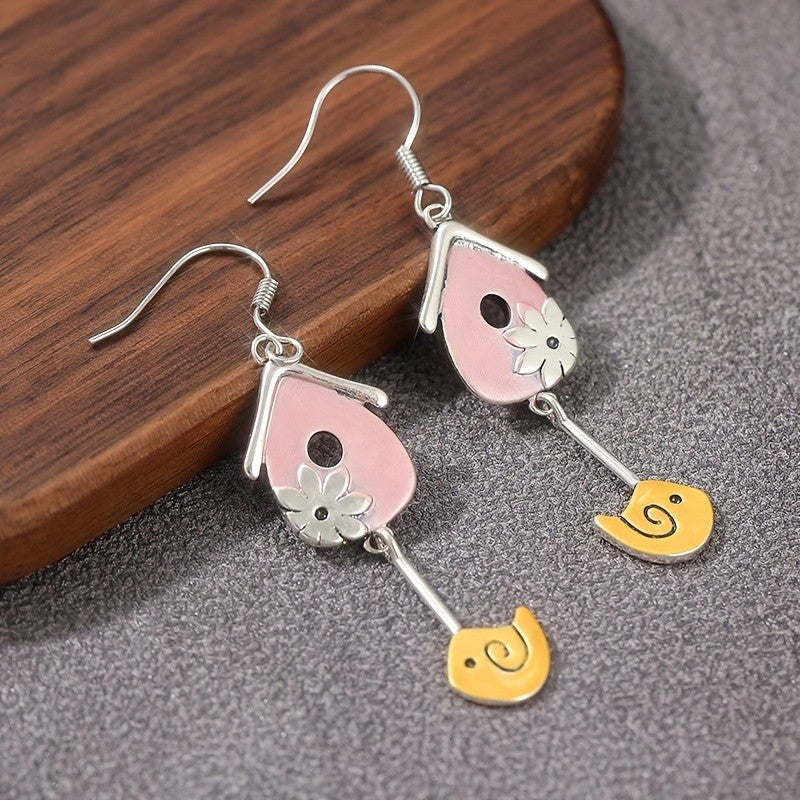 Birdhouse Flower Dangle Earrings