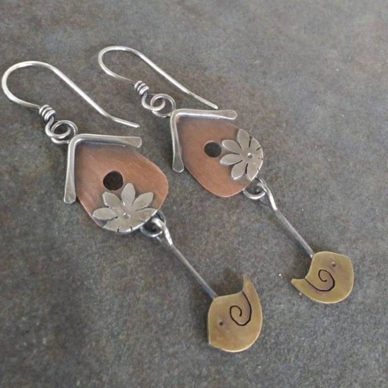 Birdhouse Flower Dangle Earrings