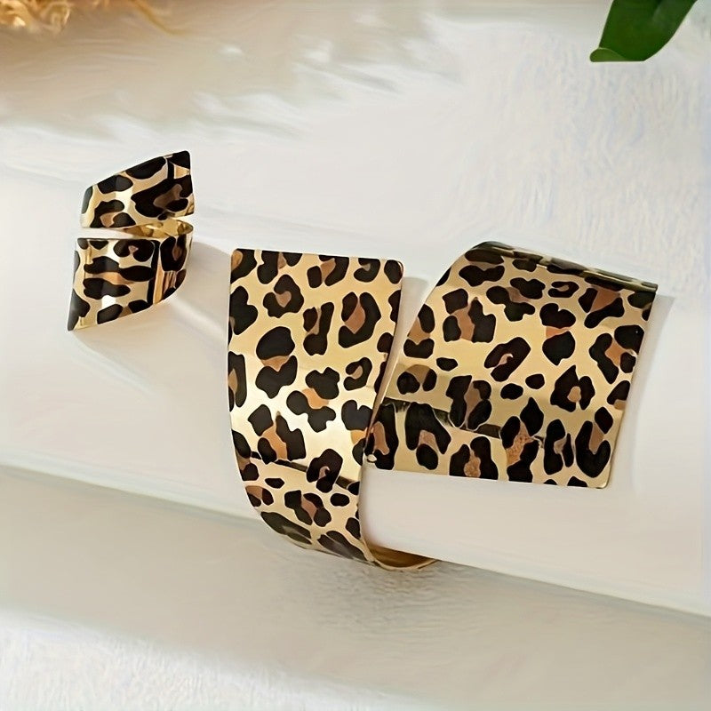 Leopard Square Ring & Bracelet Set