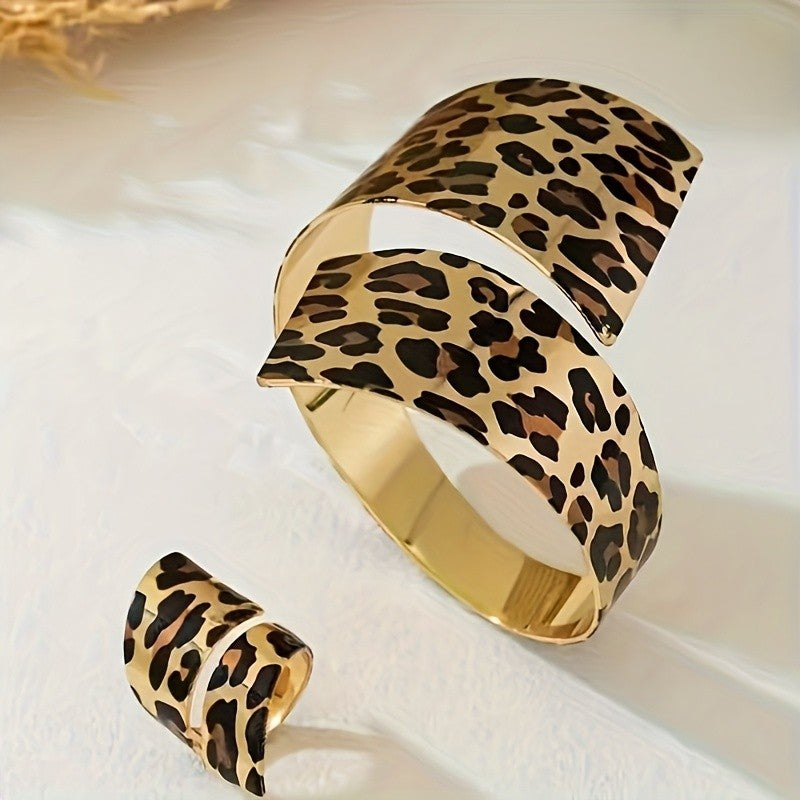 Leopard Square Ring & Bracelet Set