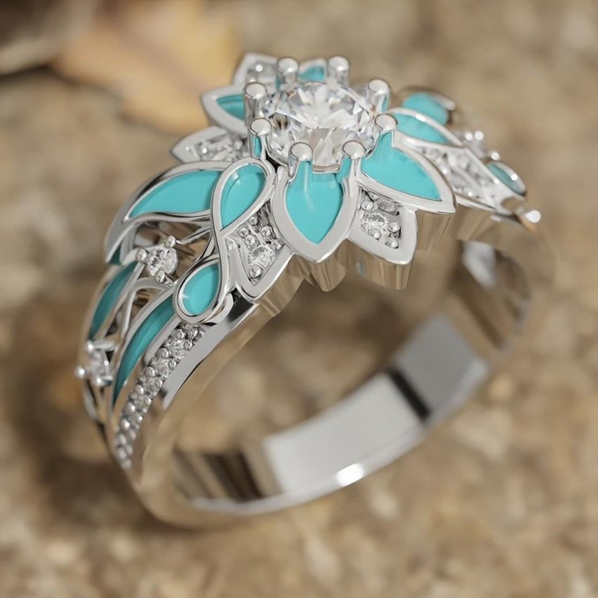 Blue Enamel Flower Ring