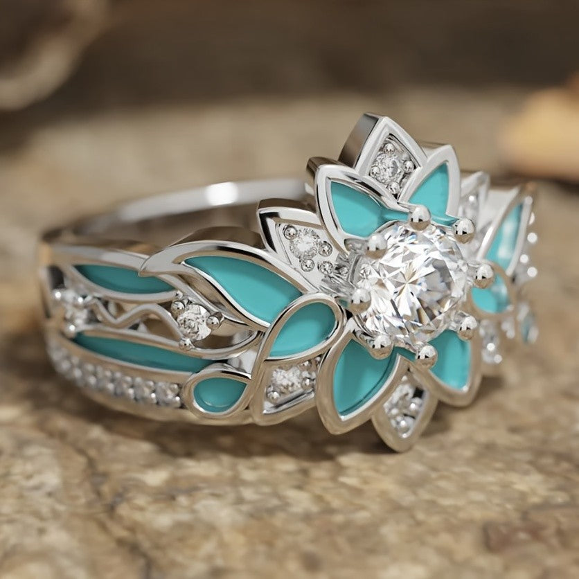 Blue Enamel Flower Ring