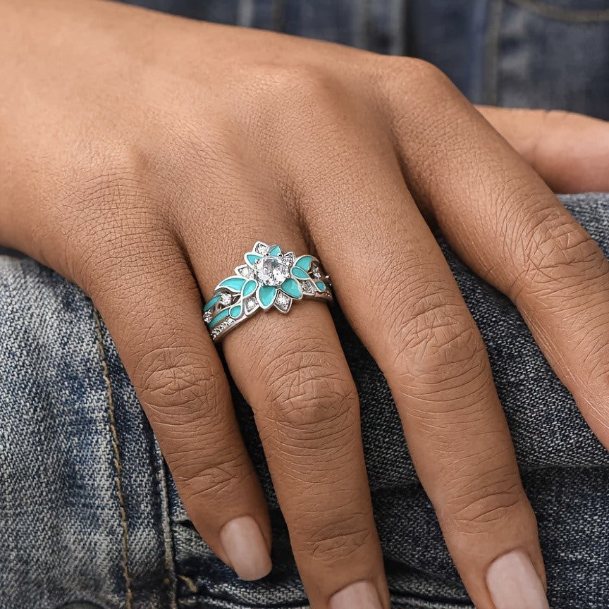 Blue Enamel Flower Ring