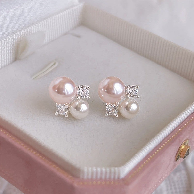 Pink Pearl & Crystal Cluster Earrings