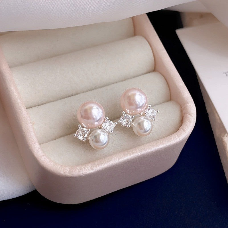 Pink Pearl & Crystal Cluster Earrings
