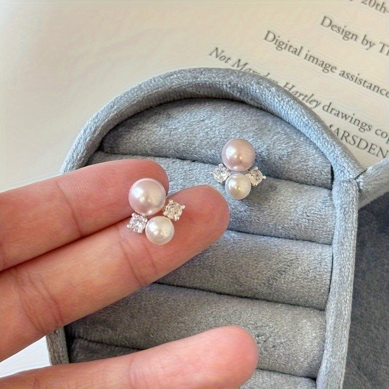 Pink Pearl & Crystal Cluster Earrings