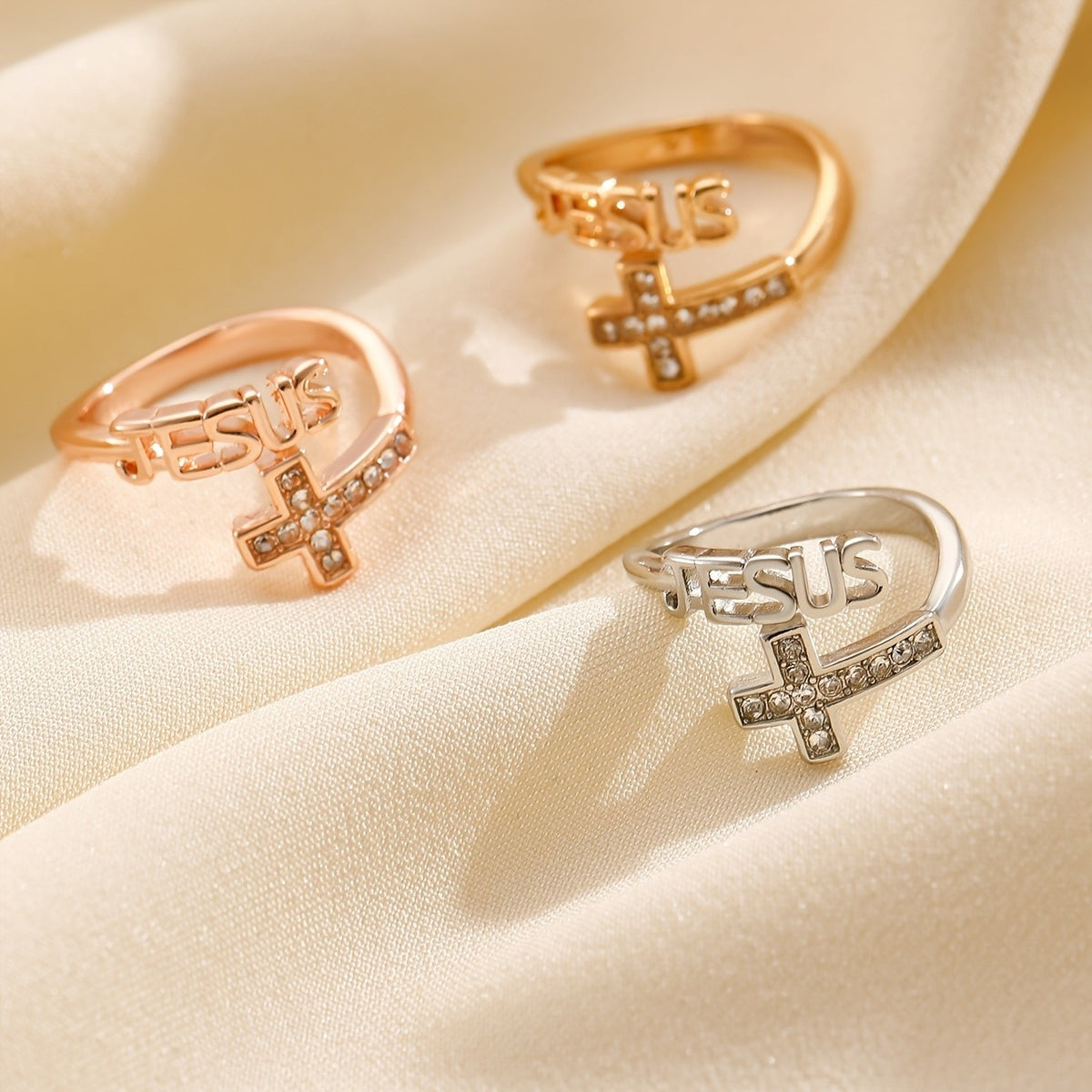 Jesus Letter & Crystal Cross Ring