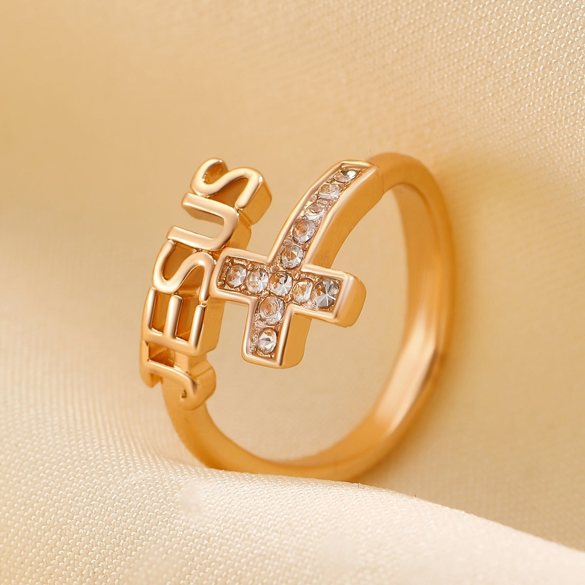 Jesus Letter & Crystal Cross Ring