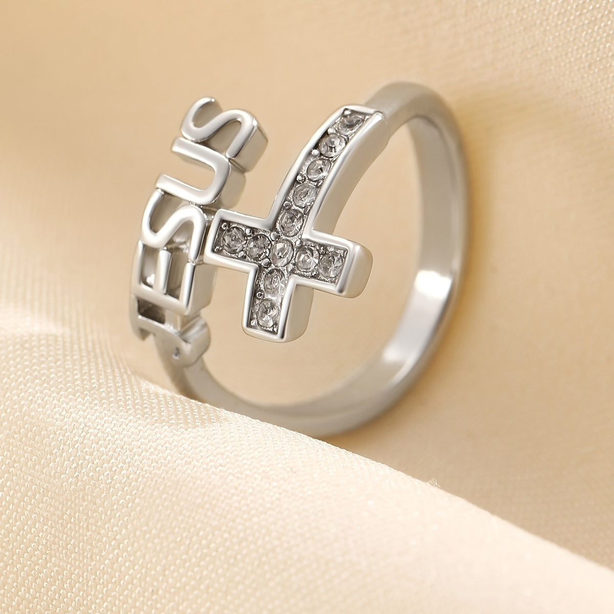 Jesus Letter & Crystal Cross Ring