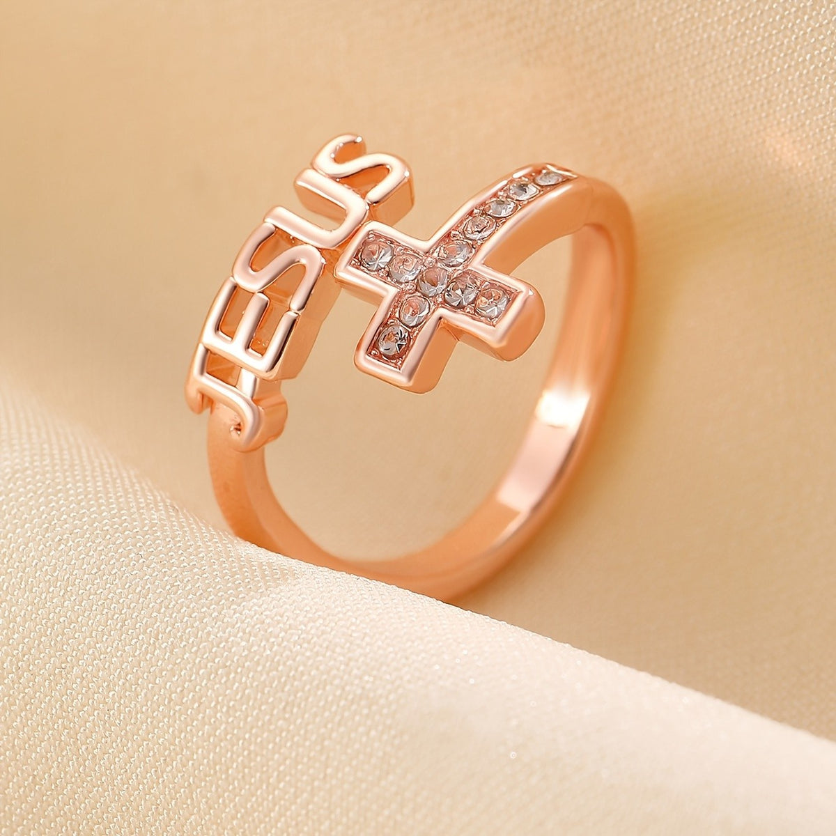 Jesus Letter & Crystal Cross Ring