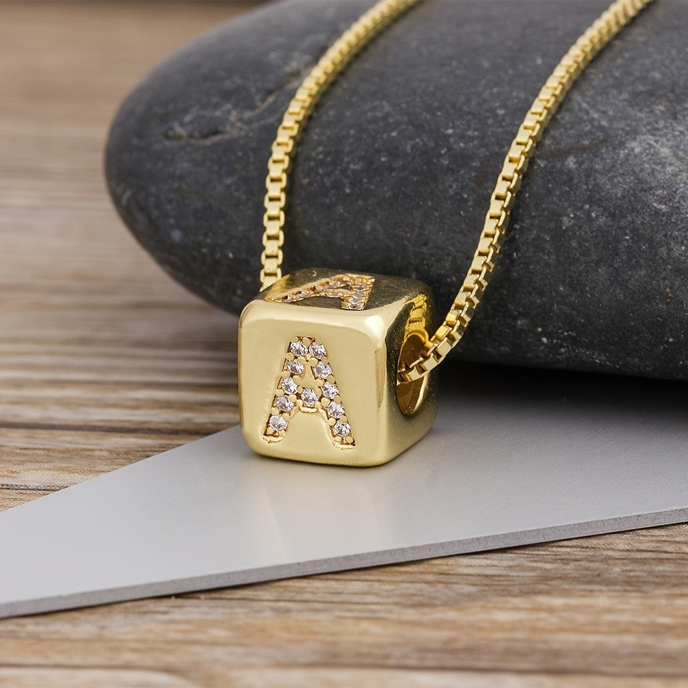 Crystal Initial Cube Necklace