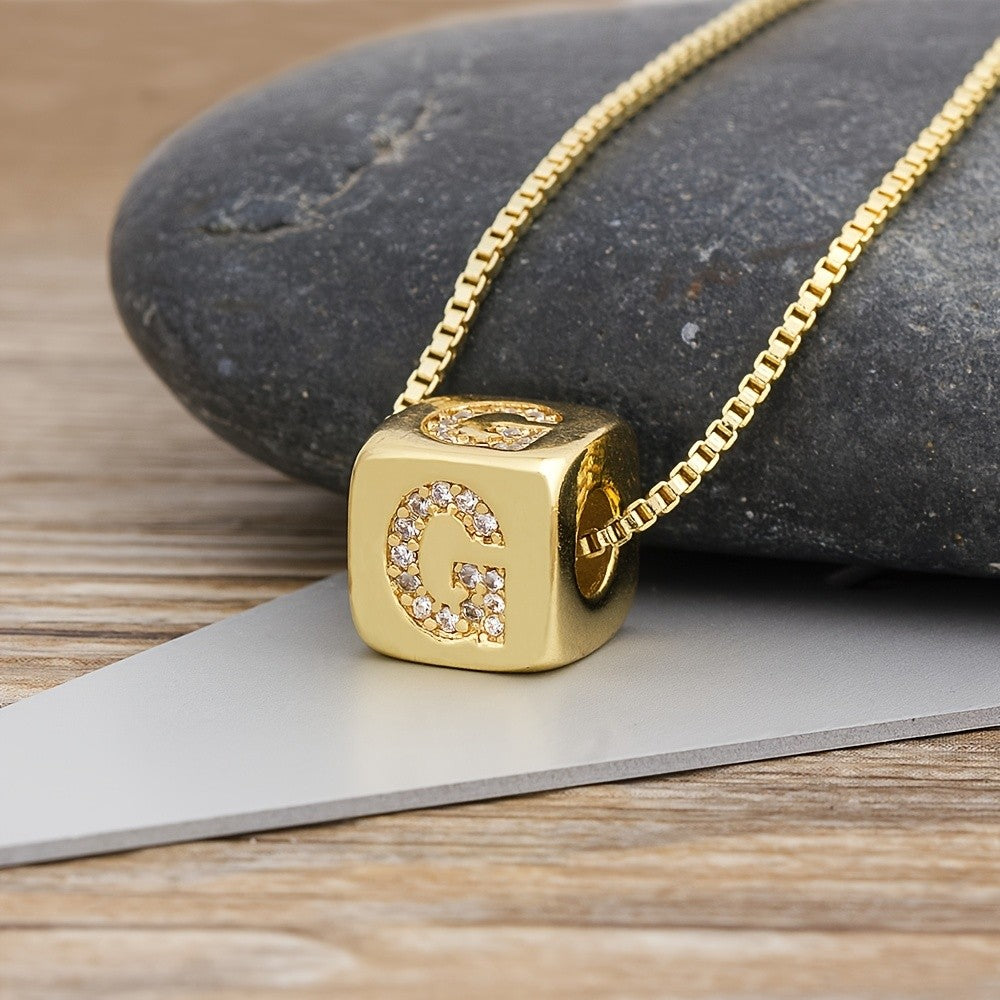 Crystal Initial Cube Necklace