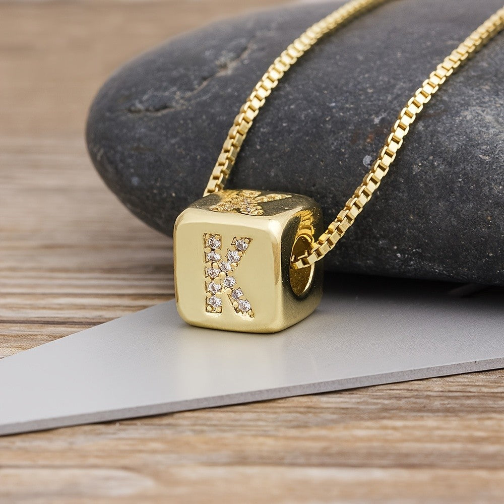 Crystal Initial Cube Necklace