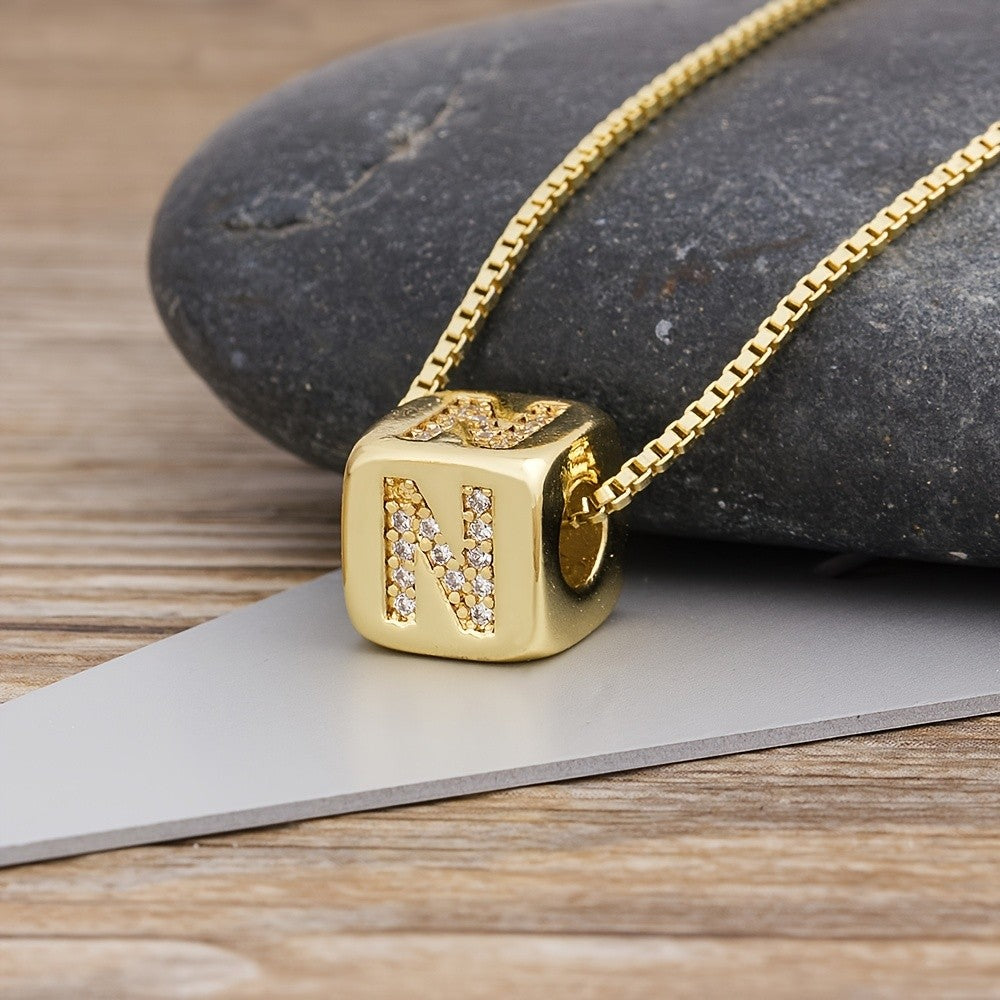 Crystal Initial Cube Necklace