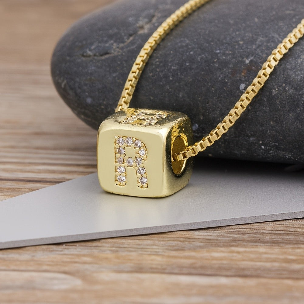 Crystal Initial Cube Necklace