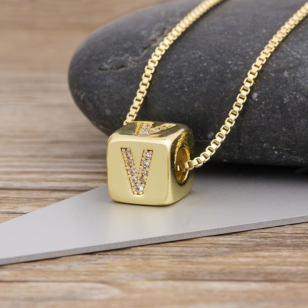 Crystal Initial Cube Necklace