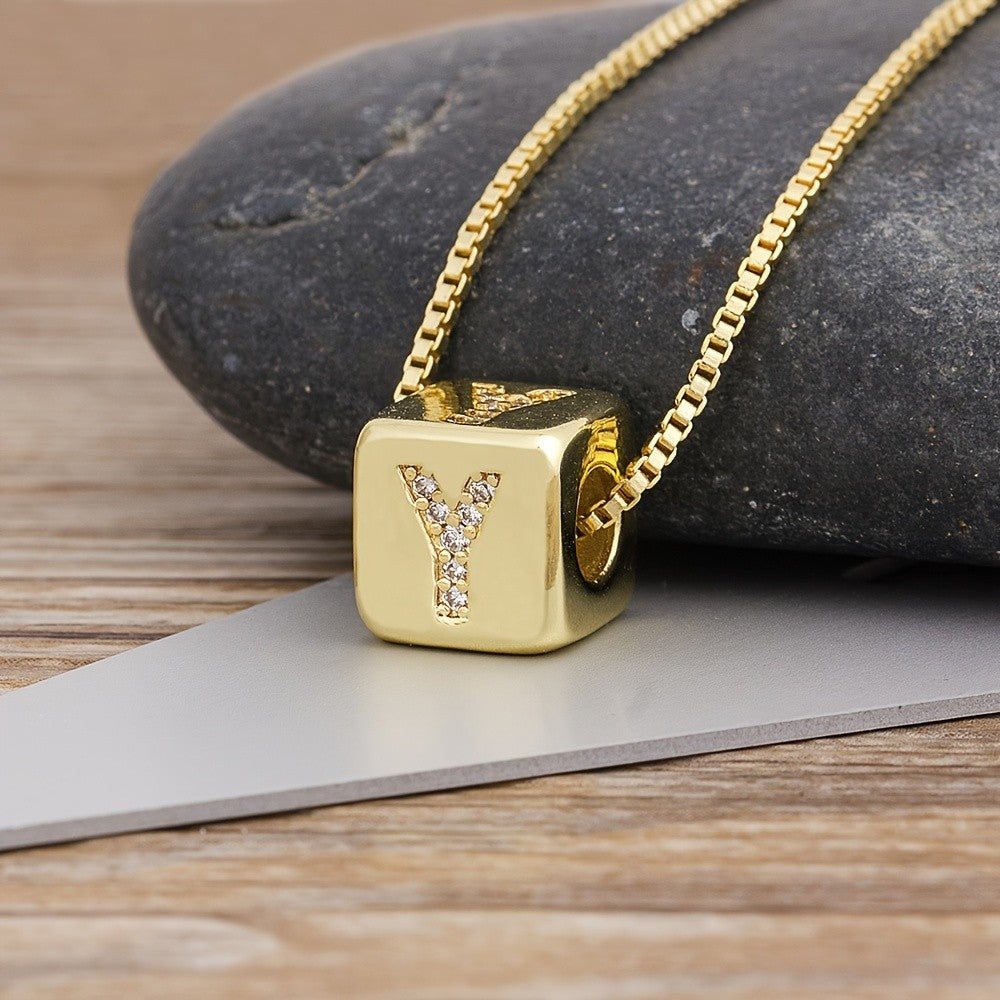 Crystal Initial Cube Necklace