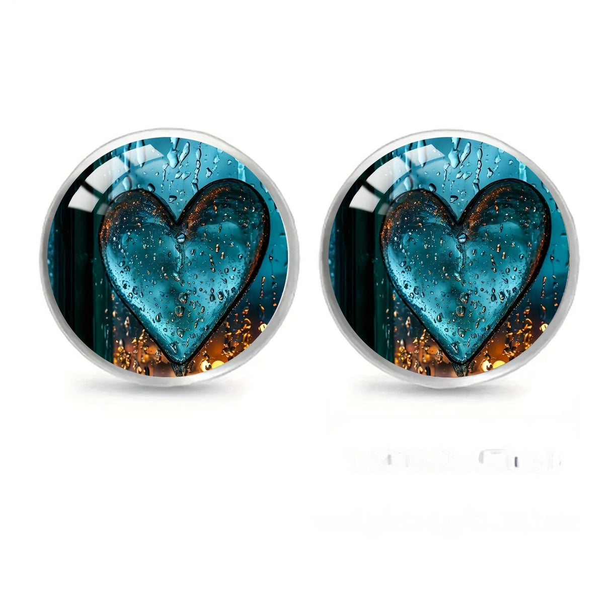 Blue Glass Heart Stud Earrings