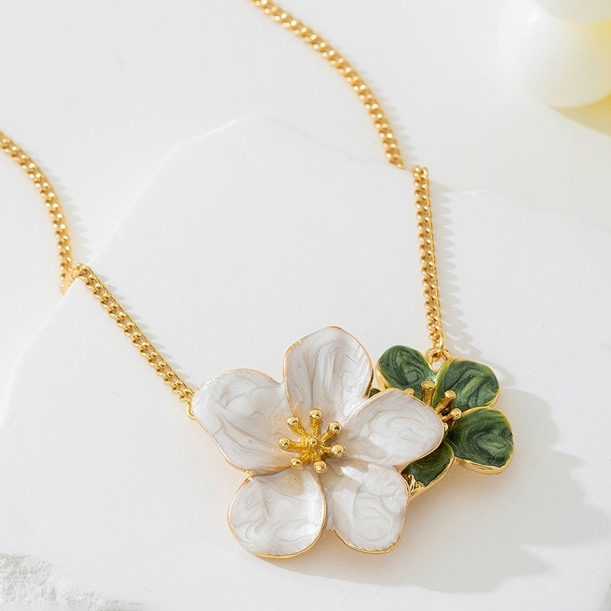 White Floral Duo Necklace
