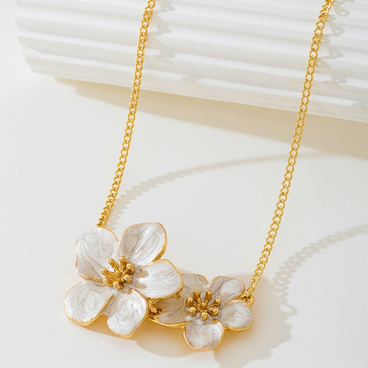 White Floral Duo Necklace