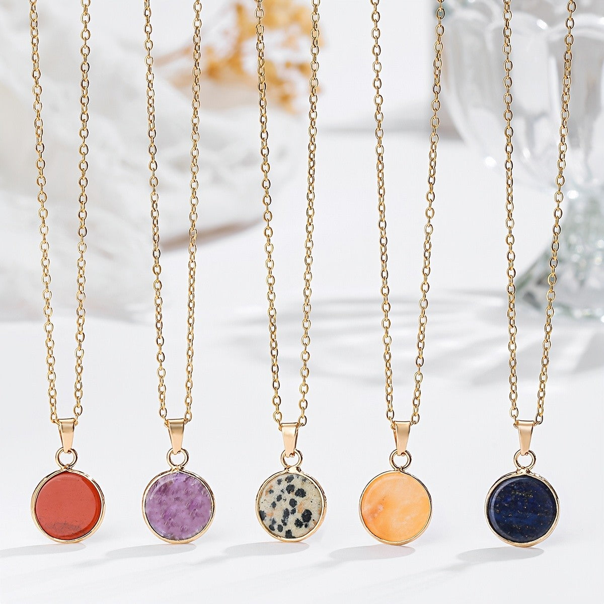 Assorted Stone Disc Necklace