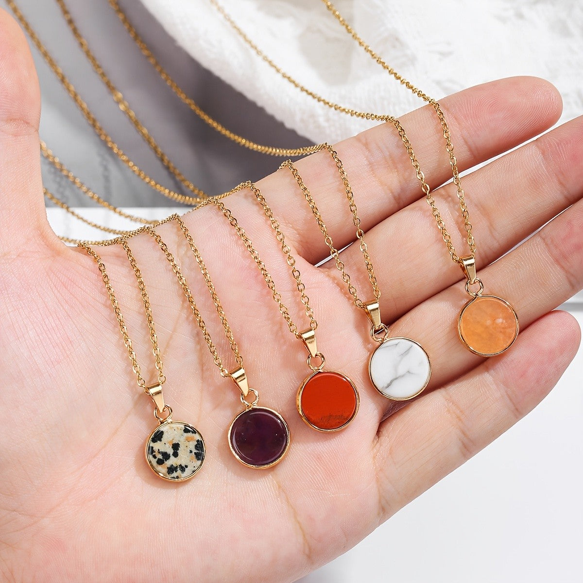 Assorted Stone Disc Necklace