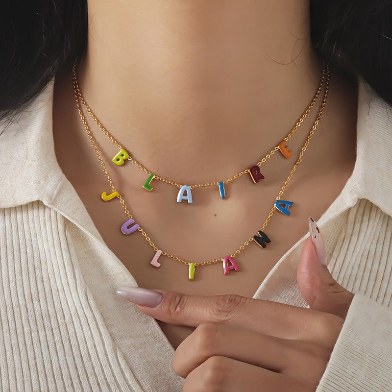 Colorful Enamel Initial Layered Necklace